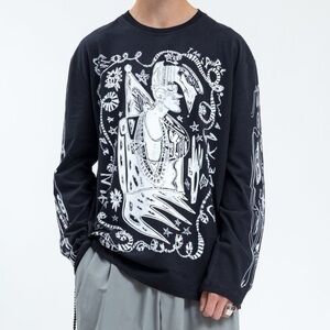 Charles Jeffrey Loverboy Designer Long Sleeve Graphic Tee in Black sz Medium